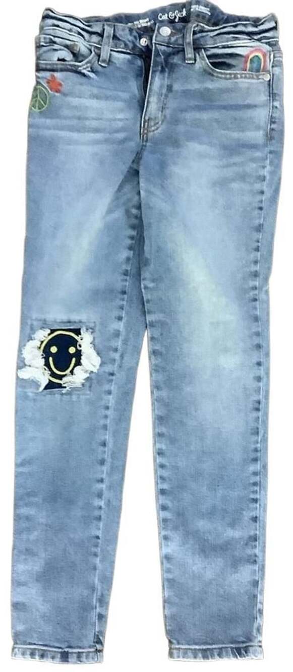 Cat & Jack High Rise Skinny Jeans girls Size 12 Embellished Patch Denim
